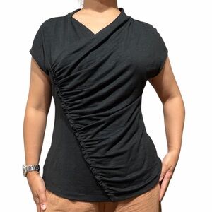 Lafayette 148 New‎ York Women Large Linen Black Ruched Women's Top